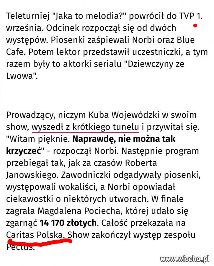..a wygrana poszła na Caritas. Nie dziwi mnie to