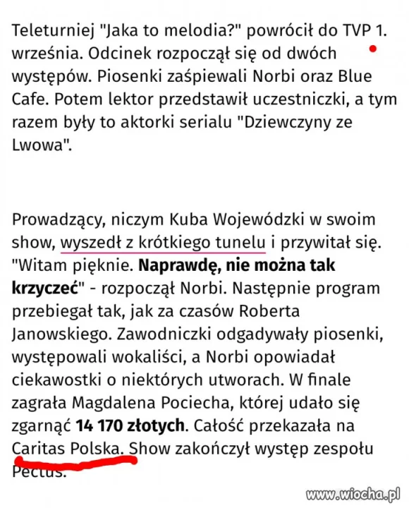 ..a wygrana poszła na Caritas. Nie dziwi mnie to