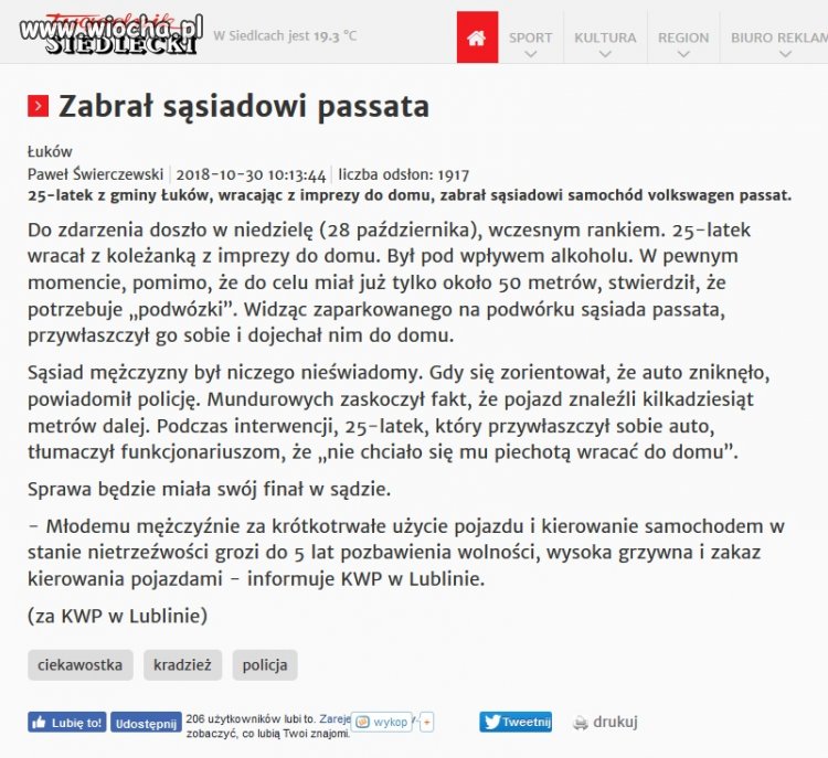 Zabrał sąsiadowi passata