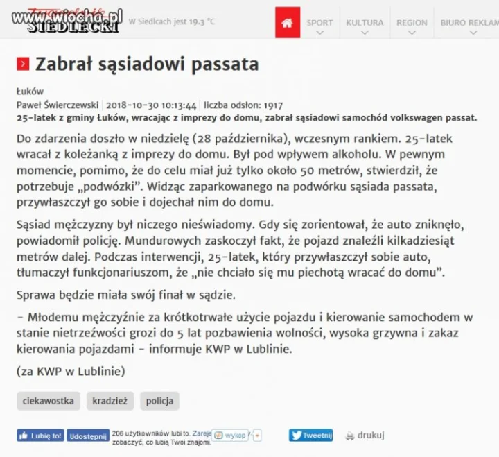 Zabrał sąsiadowi passata