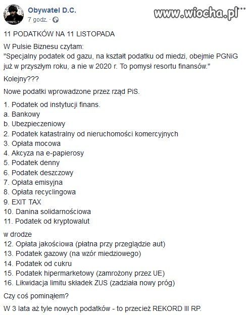 11 podatków na 11 listopada