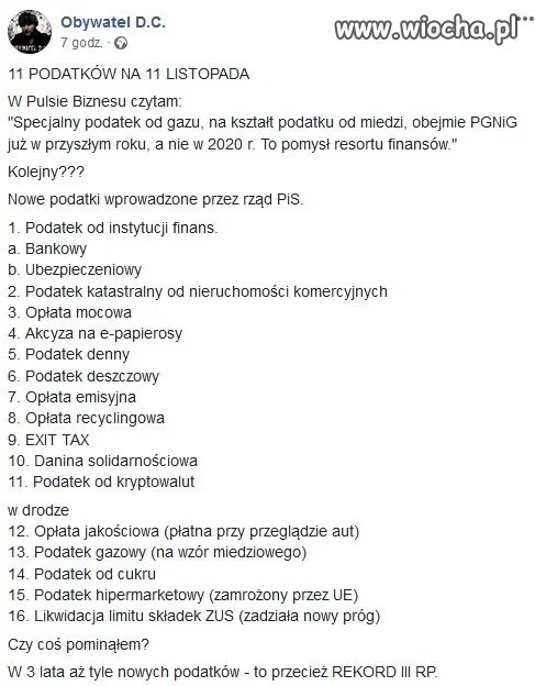 11 podatków na 11 listopada