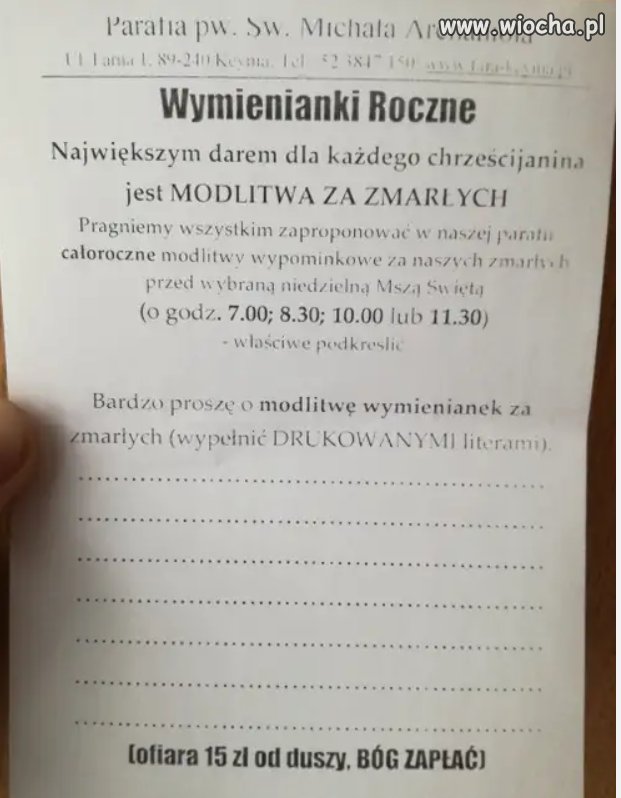 "Ofiara 15 zł od duszy". Ksiądz wycenił modlitwę