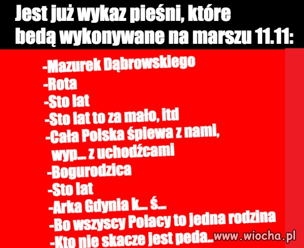 Jest już wykaz pieśni, które będą wykonywane 