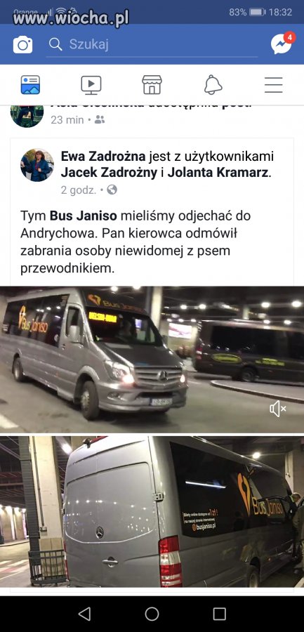 Nie zabrał osoby niewidomej z psem przewodnikiem 