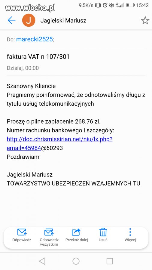 Uwaga oszuści wysyłają fałszywe maile