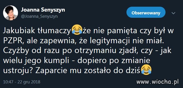 Jakubiak ma swoje lata i cierpi amnezję.