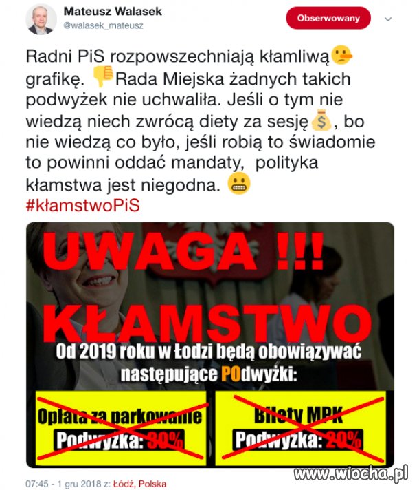 Łódzcy radni PiS rozpowszechniają kłamstwa