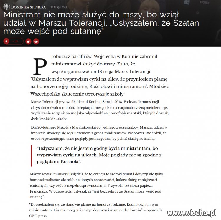 Nie może być ministrantem przez to, że wziął 
