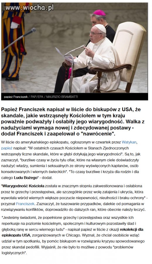 Brawa dla Franciszka, że nie broni pedofili...