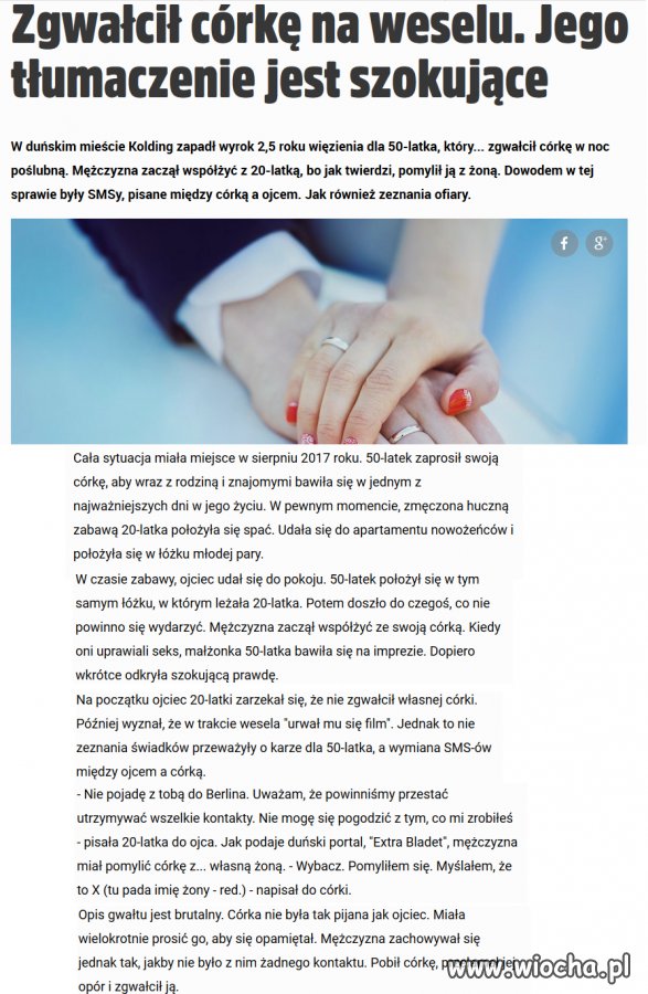 Zgwałcił własną córkę, bo "ponoć" pomylił ją 