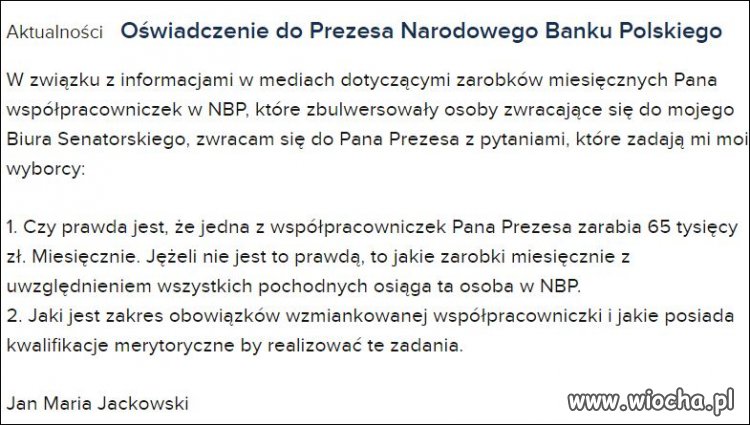 Oświadczenie (?) do prezesa NBP