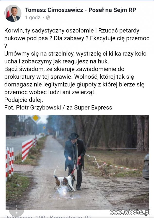 Korwin chciał pokazać że jego pies nie boi się huku