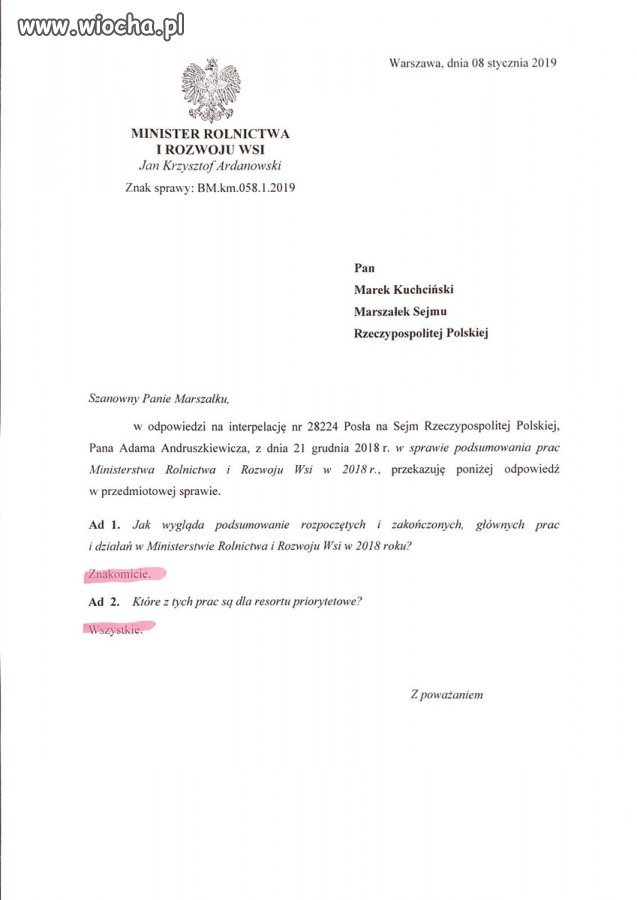 Andruszkiewicz pyta-Ardanowski odpowiada