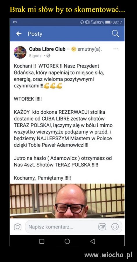 4 shoty gratis z hasłem Adamowicz