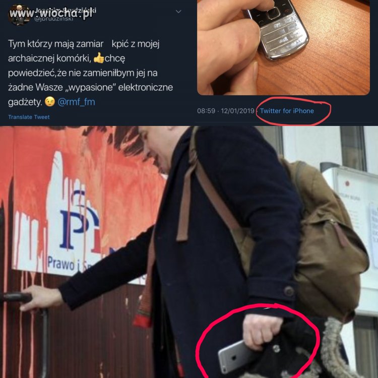 Fejkowy lans Brudzia na stary telefon