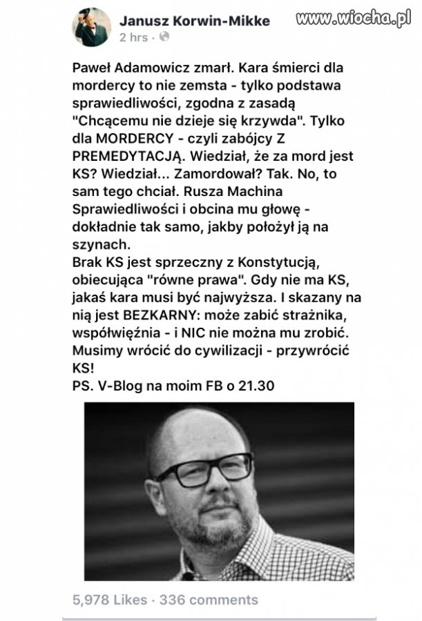 ,,Ten kto zniósł karę śmierci za morderstwo