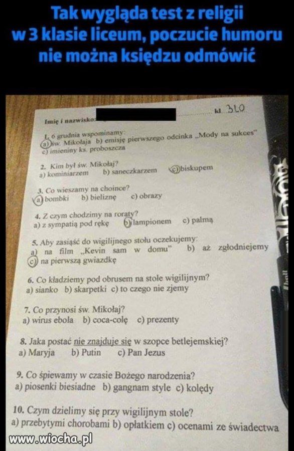 Test z religii