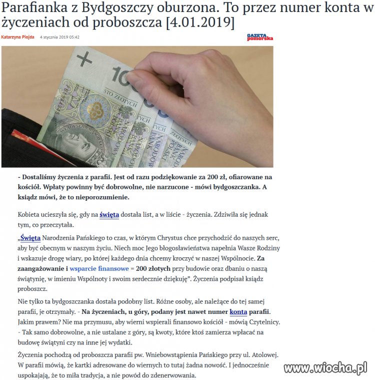 Ksiądz podał numer konta w życzeniach
