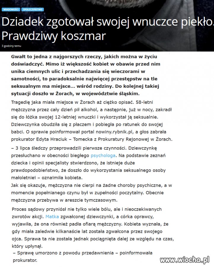 Mężczyzna najpierw gwałcił swoją córkę, a potem