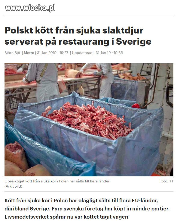 Metro Sztokholm: Polskie mięso z chorych zwierząt