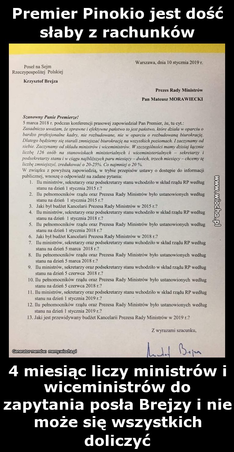Premier Pinokio jest dość słaby z rachunków