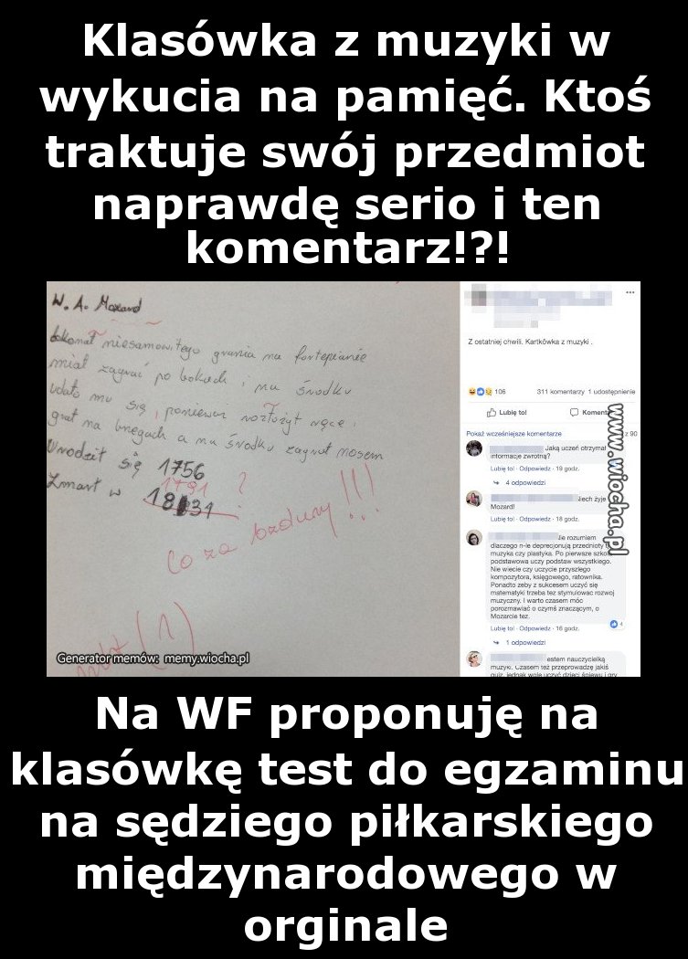 Klasówka z muzyki w wykucia na pamięć. Ktoś