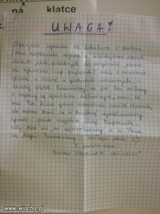 Gdzie głośny sąsiad ma wszystkich gdzieś..riposta 