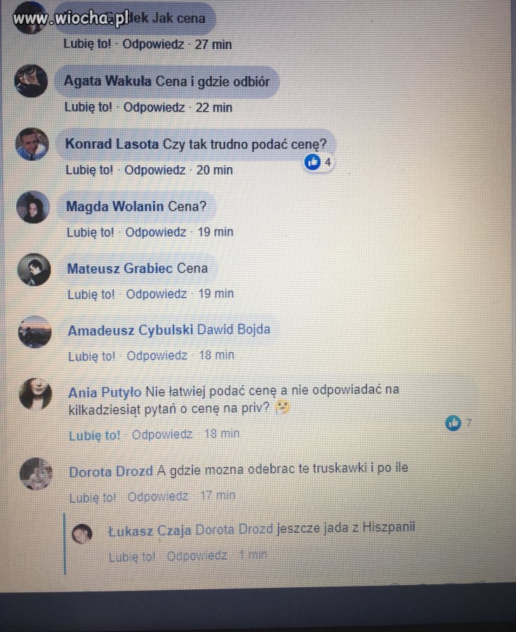 Pani sprzedaje truskawki info o cenie i odbiorze 