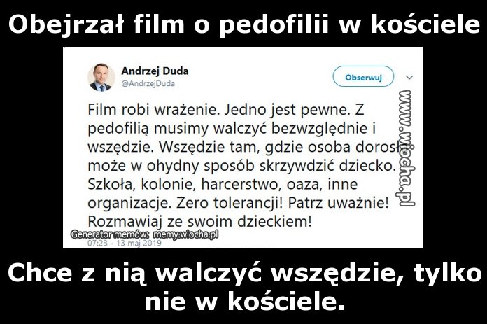 Obejrzał film o pedofilii w kościele