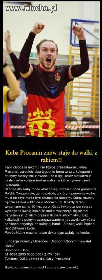 Kuba Procanin znów staje do walki z rakiem!!!