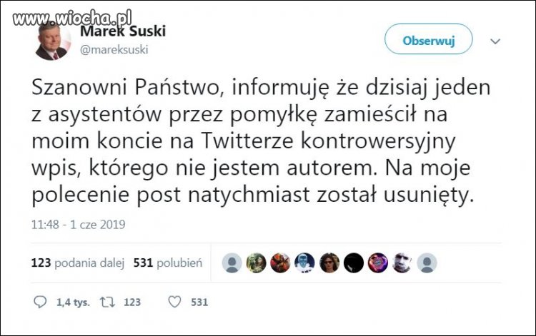 Sprostowanie homofobicznego wpisu