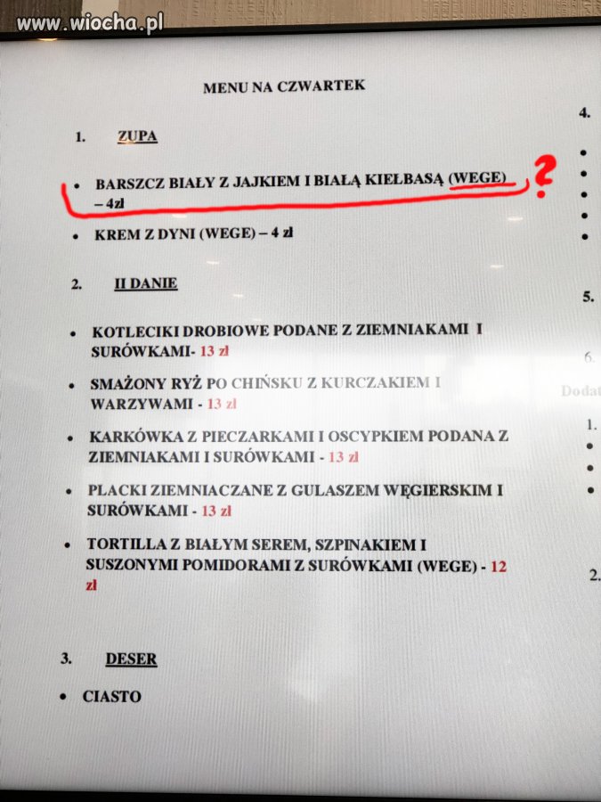 A tym czasem menu na stołówce