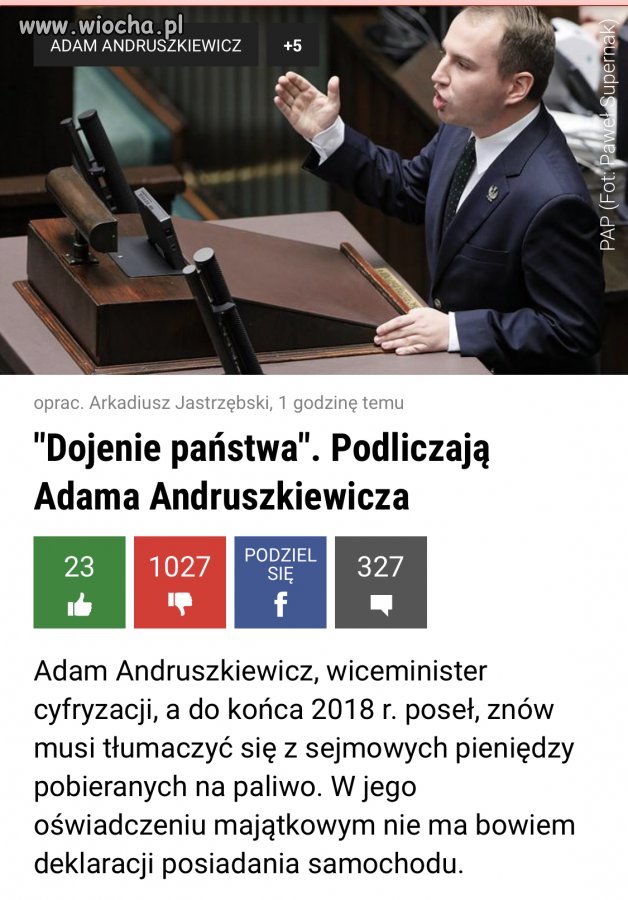 W 2018 r przytulił 90 tys na paliwo 