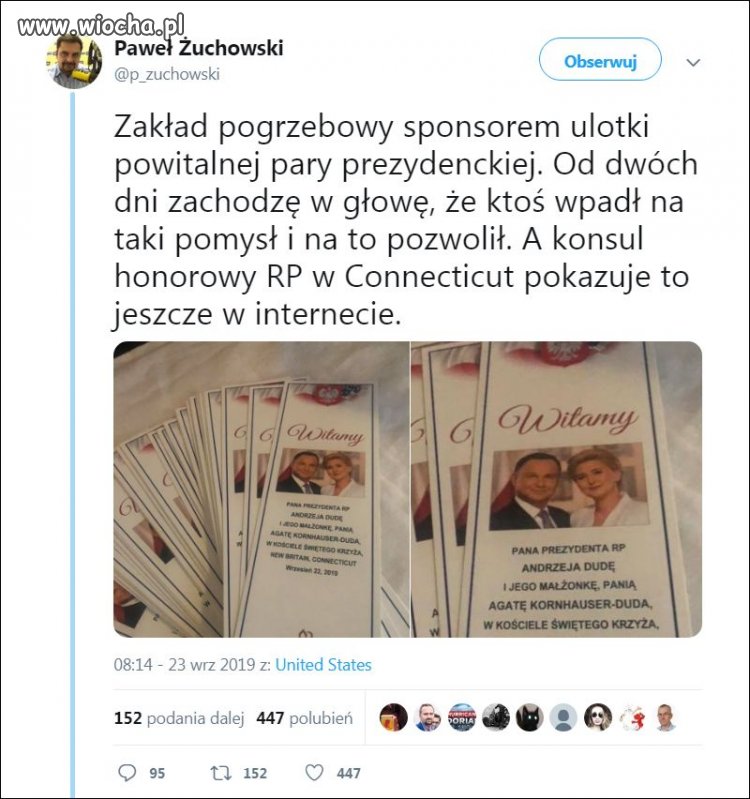 Wpadka w czasie wizyty pary prezydenckiej w USA