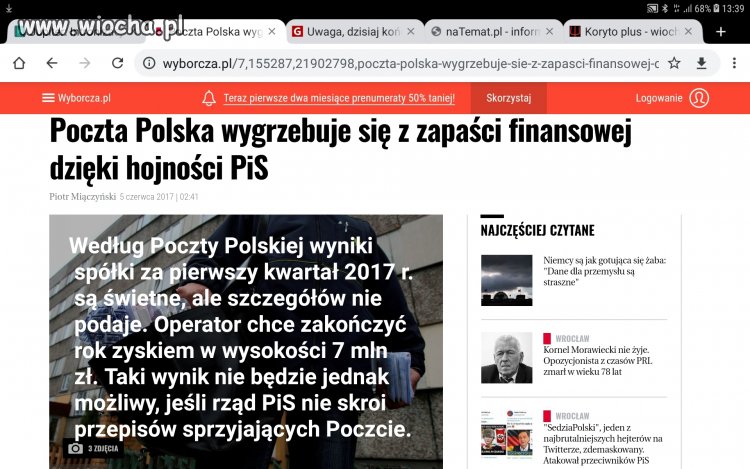 Hajs podatnika tajemnicą sukcesu Poczty Polskiej