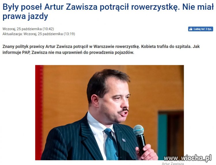 Zawisza potrącił rowerzystkę 