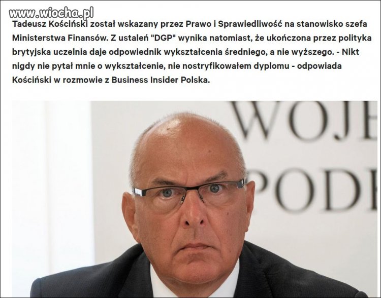 Minister finansów ze średnim wykształceniem