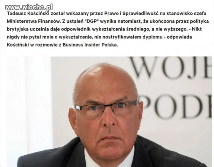 Minister finansów ze średnim wykształceniem