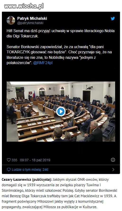 Senator PiS-u w brzydki sposób atakuje Olgę Tokarczuk 