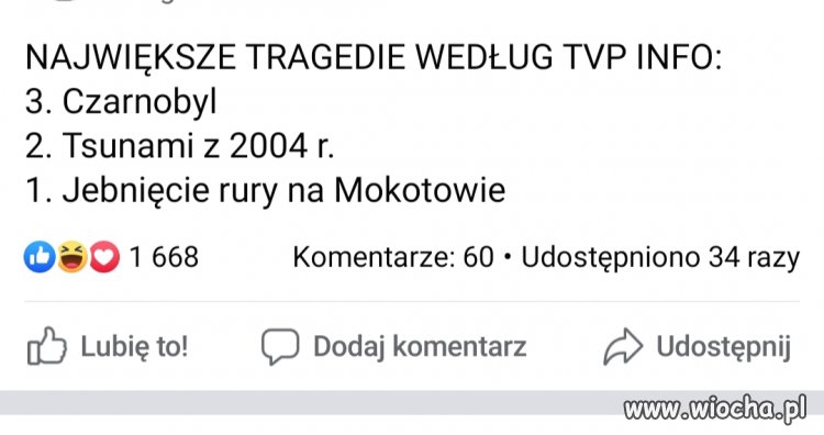 Największe tragedie wg TVP info 