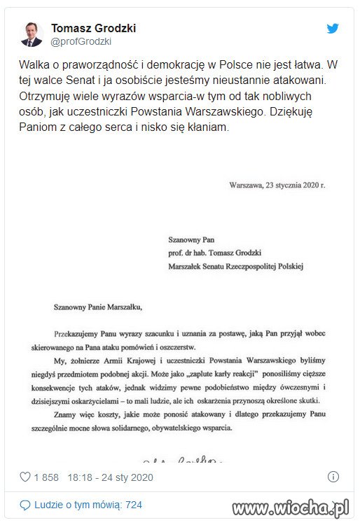 Powstańcy warszawscy napisali do Grodzkiego list ze wsparciem