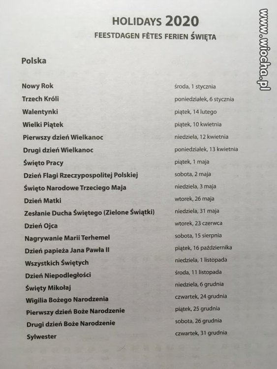 Polskie święta w belgijskim kalendarzu!!