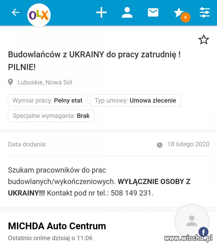 Dam pracę, tylko Ukraińcom 