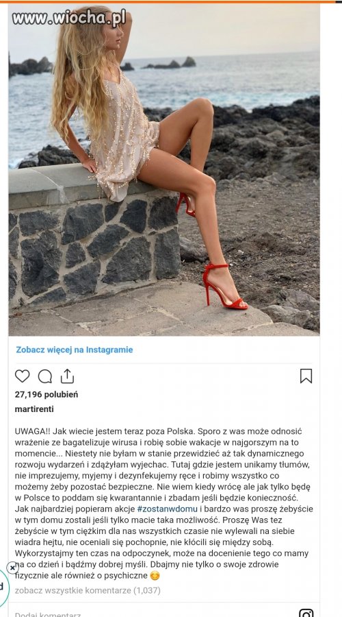 Influencerka o zaletach kwarantanny w pozdrowiając