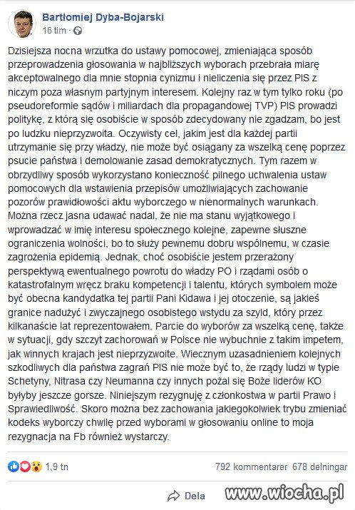 Bartłomiej Dyba-Bojarski odchodzi z PiS.  