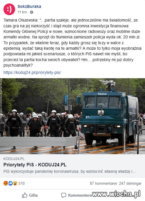  Jeszcze wczoraj nie było środków na długopisy na komendach...a dzisiaj są miliony na armatki i samochody...