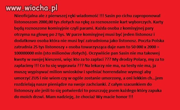 Nieoficjalne ale z pierwszej ręki !!!