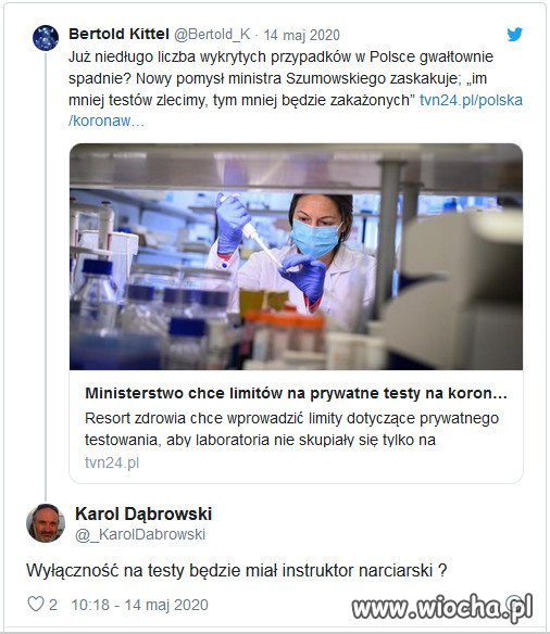 Im mniej testów zlecimy, tym mniej będzie zakażonych