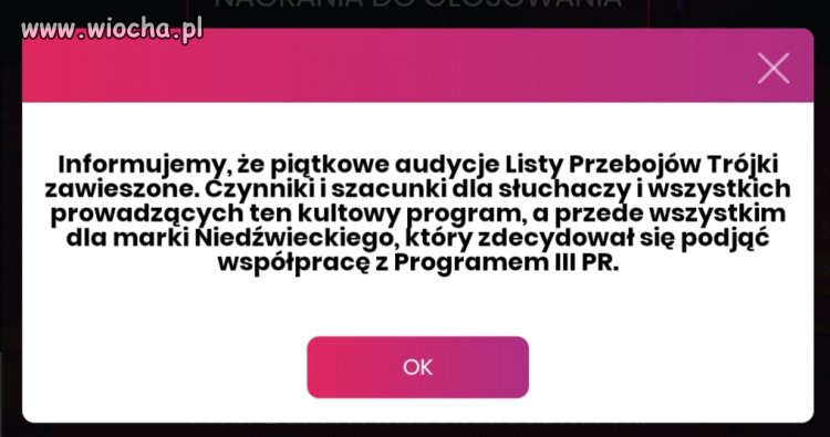 Informacja na stronie trójki 